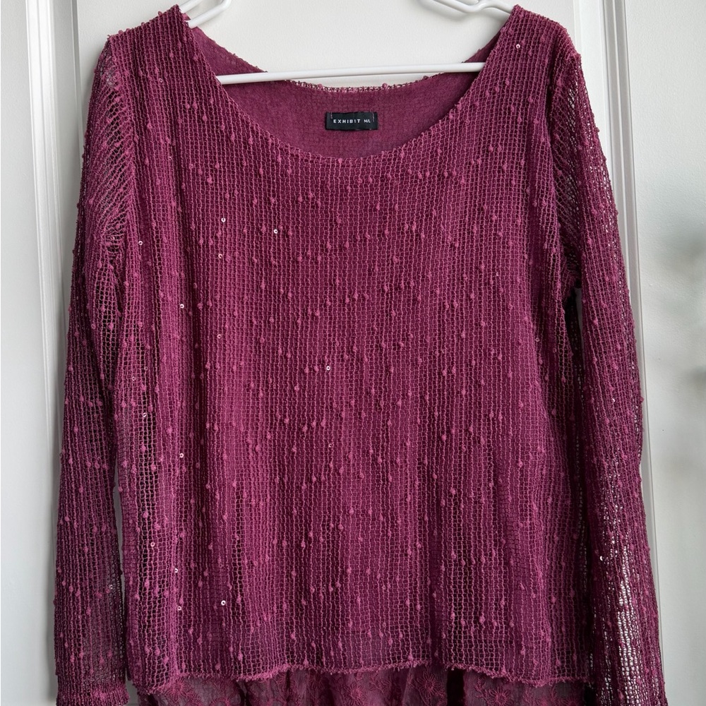 Exhibit Textured Chenille Knit Top w/ Lace Hem | Size M/L